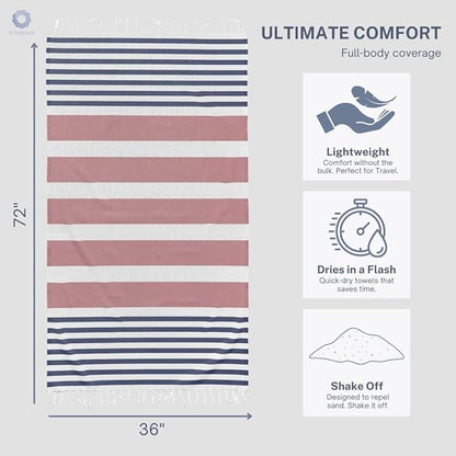 Cotton Turkish Beach Towel with Towels Oversized 36"x72" Pool Absorbent Extra Large Quick Dry Sand Travel Towel (Rosé & Riviera, 2 Pack)