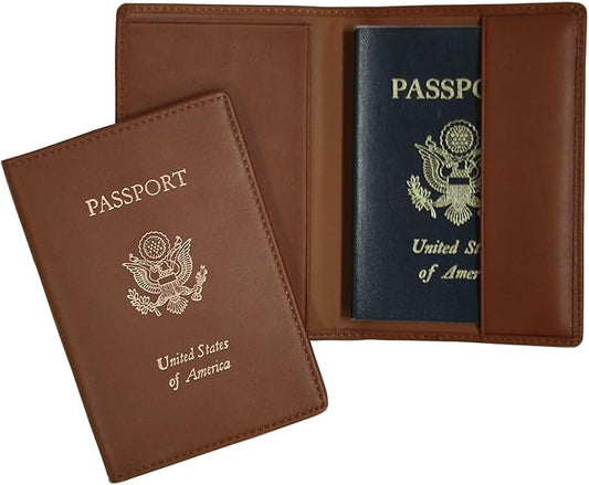 Royce Leather RFID Blocking Passport Travel Document Organizer in Leather, Tan 1, One Size