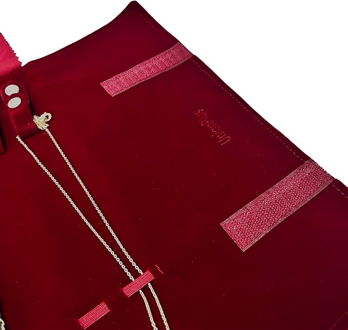UnionPlus Velvet Jewelry Case Roll Bag for Necklace Bracelet Earrings Rings Multi-compartments, Great Jewelry Organizer for Travel, Burgundy