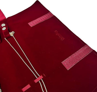 UnionPlus Velvet Jewelry Case Roll Bag for Necklace Bracelet Earrings Rings Multi-compartments, Great Jewelry Organizer for Travel, Burgundy