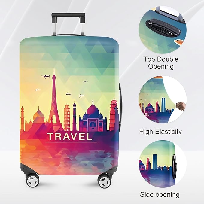 ANNA QUEEN Funny Travel Luggage Cover Suitcase Protector Suitcase Cover Anti-Scratch,Stretchable Fit for 18-32Inch Luggage,Travel Bag Cover Washable (Travel, L(fits 26-28Inch suitcase))