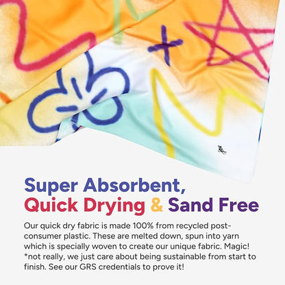 Dock & Bay Beach Towel - Quick Dry, Sand Free - Compact, Lightweight - 100% Recycled - Includes Bag - Sand to Streets - Large (160x90cm, 63x35)