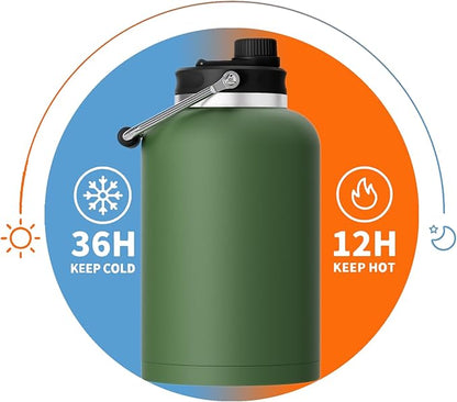 Zenbo One Gallon Jug with Straw, 128 oz Double Wall Vacuum Insulated Sports Water Bottle, Keeps Cold up to 48 Hours, Leak-Proof & Sweat-Proof Stainless Steel Water Jug for Gym, Outdoor & Camping