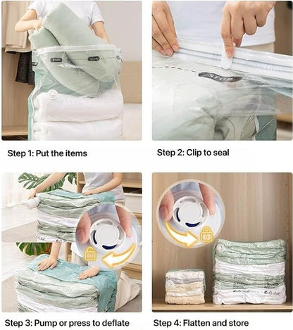 NeatNest 6 Pack Cube Vacuum Storage Bags – 3 Medium & 3 Large, Box-Shaped Space Saver Bags with Vacuum or Hand Press, Durable PE+PA Material for Comforters, Clothes, Pillows