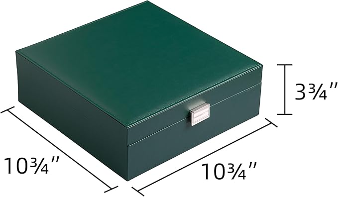 Frebeauty Earring Organizer Classic Jewelry Box 50 Slots Double Layer Jewelry Storage Case with 6 Necklace Hook and Bracelet Pocket(Blackish Green)