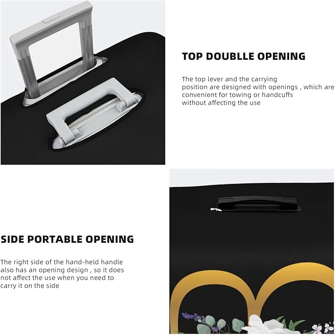 Flower Letter B Black Luggage Cover Elastic Washable Stretch Suitcase Protector Anti-Scratch Travel Suitcase Cover for Kid and Adult S (18-21 inch suitcase)