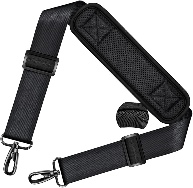 ZINZ Shoulder Strap 78" Universal Bag Strap with Ultra-thick Fixed Padded and Dual Balanced Adjustable Buckles for Briefcase, Travel Bag, Laptop Bag, Crossbody bag - Black