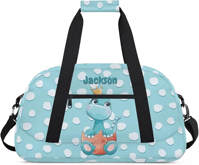 Personalized Duffel Bag for Kids Girls Boys, Dinosaur Spot Custom Name Gym Bag Overnight with Padded Handles Carry On Weekend Sports Travel Bag for School Practice Gymnastics Ballet