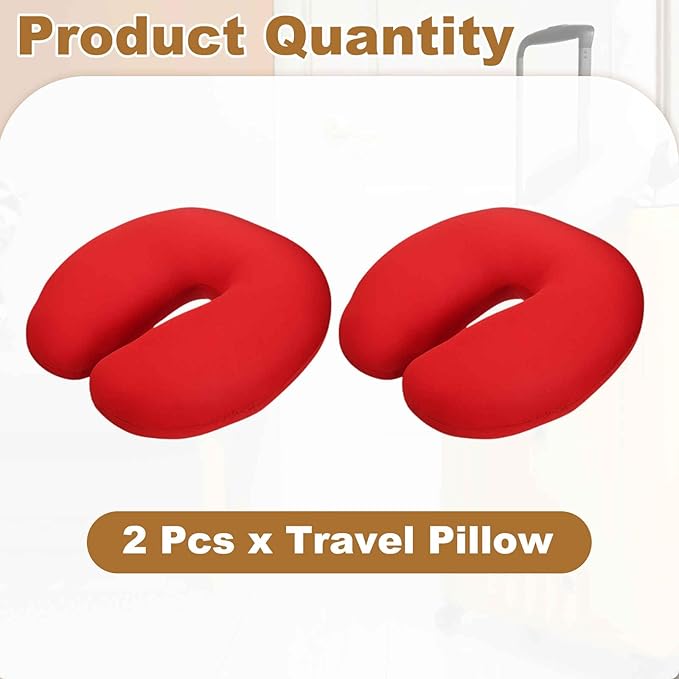 HARFINGTON 2pcs Travel Pillow Airplane Neck Pillow U-Shaped Filled with Foam Beads Stuffable Classic for Sleeping Neck Chin Lumbar Support, Red