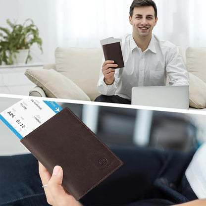 Ringsun Leather Passport Cover for Men Women, RFID Passport Wallet Case Travel Passport Holder for Family