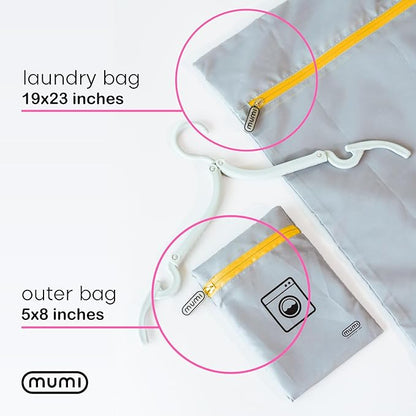 MUMI Travel Laundry Bag – Moisture & Smell-Proof Wash Bag with Folding Hanger & Outer Pouch | Large Washable Bags for Suitcase, Gym & Packing | Clothes Organizer for Trips & Storage - Orange