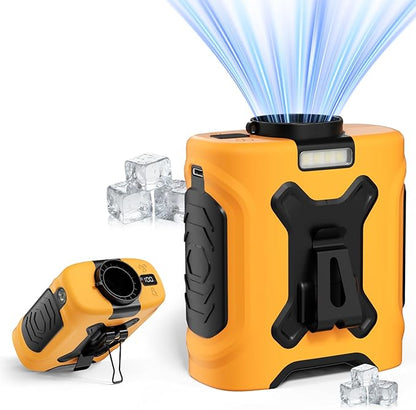 Portable Waist Fan 10000mAh Portable Waist Fan 18000RPM With Max 12H Working Time 5 Speeds adjustment with LED flashlight and Charging display Cooling for Outdoor Jobsite and etc(Yellow)