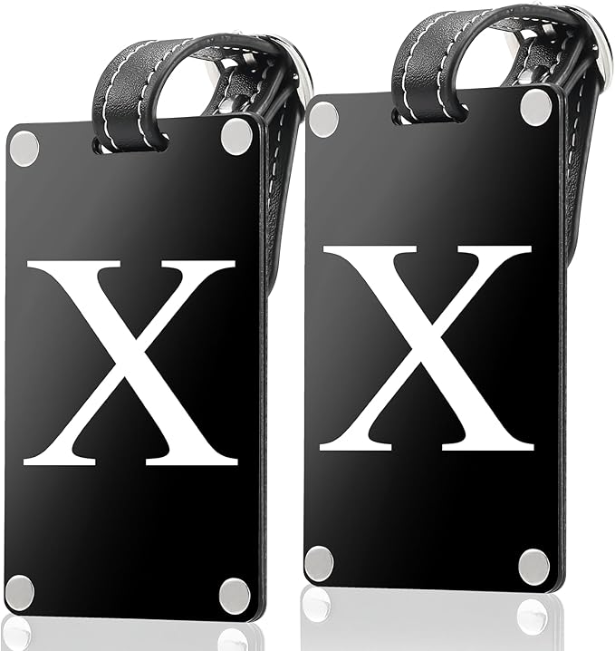 Premium 3-Layer Aluminum Luggage Tags by Fortuna - Easy to Claim, Laser-Engraved, Plastic-Free, and Eco-Friendly Luggage Tag Holders, 2-Pack, Black (X)