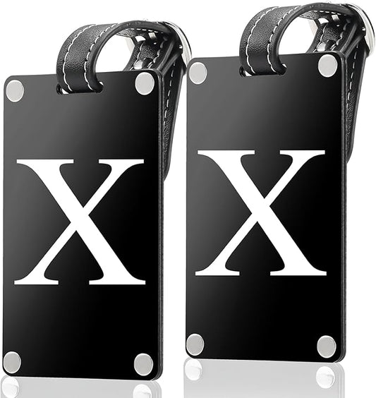 Premium 3-Layer Aluminum Luggage Tags by Fortuna - Easy to Claim, Laser-Engraved, Plastic-Free, and Eco-Friendly Luggage Tag Holders, 2-Pack, Black (X)