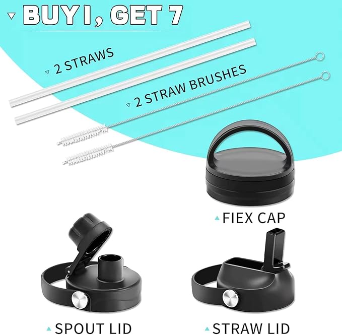 SENDESTAR 40oz Stainless Steel Water Bottle(Cold for 48 Hrs, Hot for 24 Hrs),Double Wall Vacuum Insulated Bottle with Straw Lid, Spout Lid and Flex Cap, Fit in Any Car Cup Holder，Cyanotic B