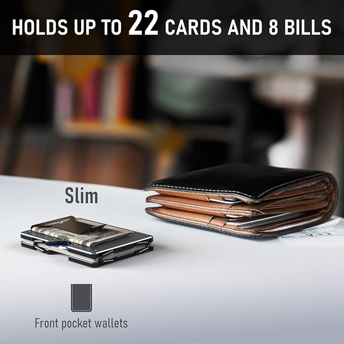 Minimalist Wallet for Men, Metal Wallet with Money Clip, Slim Compact Wallet, RFID Blocking Card Holder, Metal Aluminum Credit Card Holder, Holds up to 20 Cards