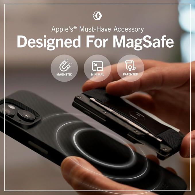 Ridge Wallets for Men Compatible with Magsafe - Slim Minimalist Compact Wallet and Card Holder, RFID Protected Front Pocket Wallets for Men with Integrated Cash Strap (Carbon Fiber 3K)