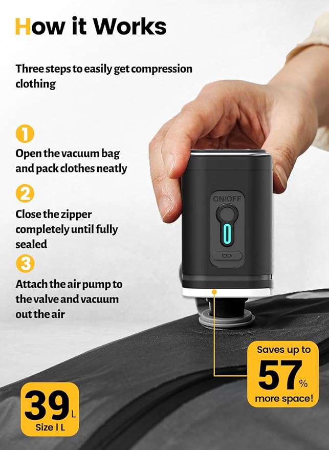 Travel Vacuum Bags with Pump, IP67 Reusable Waterproof Nylon Vacuum Compression Bags with See-through Window for Carry On Suitcases and Backpack,vacuum seal bags for clothing travel ( 3PCS-PUMP )