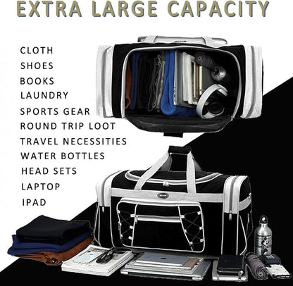 Travel Duffle Bags for Men 26" Black Weekender Over Night Carry On Bag, Lightweight Extra Large Oxford Duffel Gym Sturdy Luggage Water-proof foldable Holdall