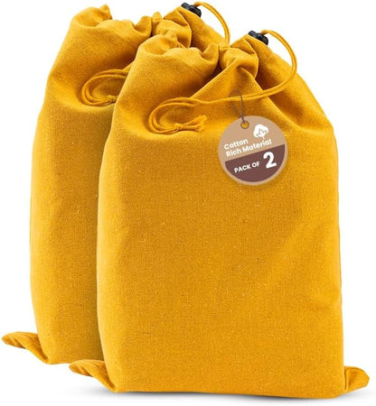 LFH Cotton Rich Shoe Storage Bags with Drawstring, Dustproof Breathable Reusable Organizer, Perfect For Travel, Dorm, Hotel, College, Gym, Easy to Carry, Machine Washable 8"x17" (Pack of 2) - Golden
