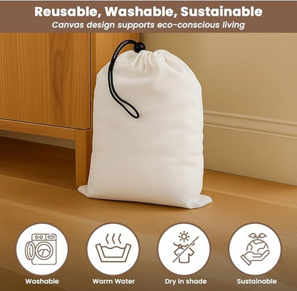 LFH Cotton Rich Shoe Storage Bags with Drawstring, Dustproof Breathable Reusable Organizer, Perfect For Travel, Dorm, Hotel, College, Gym, Easy to Carry, Machine Washable 8"x17" (Pack of 6) - White