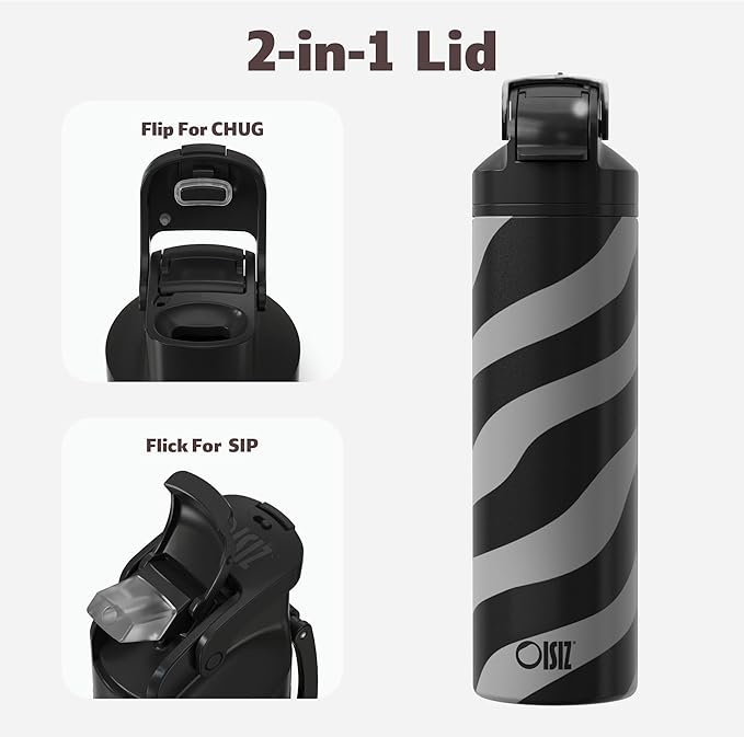 OISIZ Insulated Water Bottle 24 oz with 2 in 1 Spout and Straw Lid,One Click Safety Lock,100% Leakproof,Keep Cold 24H,Vacuum Stainless Steel Water Bottle for School,Travel and Sports,Dishwasher Safe