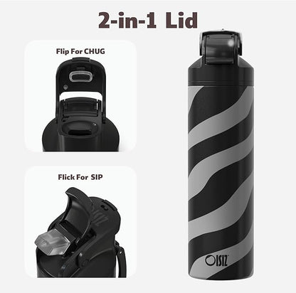 OISIZ Insulated Water Bottle 24 oz with 2 in 1 Spout and Straw Lid,One Click Safety Lock,100% Leakproof,Keep Cold 24H,Vacuum Stainless Steel Water Bottle for School,Travel and Sports,Dishwasher Safe