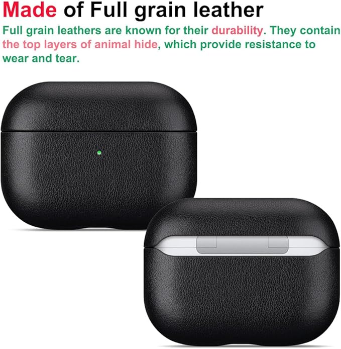 LOPIE Leather Case for AirPods Pro 2nd Generation - Handmade AirPods Pro 2 Case Cover with Lanyard - Made of Full Grain Leather - Drop Protection Hard Shell Cover - Wireless Charging Compatible, Black
