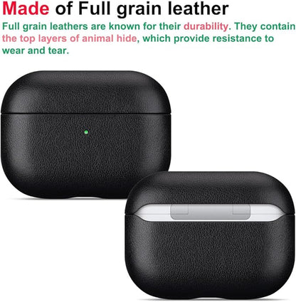 LOPIE Leather Case for AirPods Pro 2nd Generation - Handmade AirPods Pro 2 Case Cover with Lanyard - Made of Full Grain Leather - Drop Protection Hard Shell Cover - Wireless Charging Compatible, Black