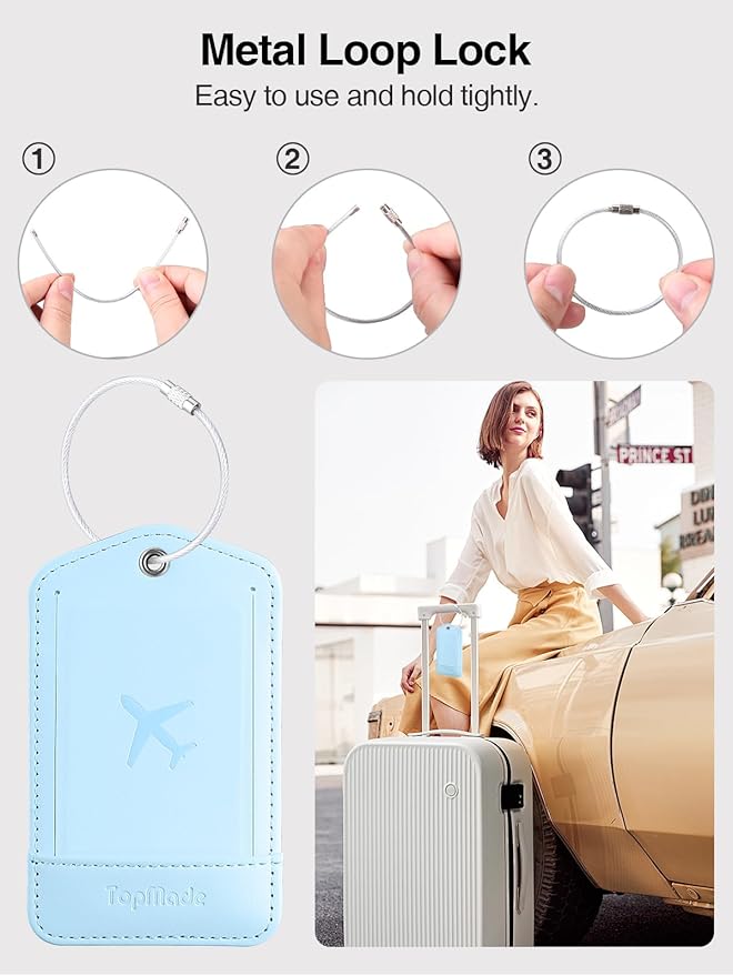 TopMade Smart Luggage Tag with Find My, Premium Leather Luggage Tags for Suitcase, Travel Bags, Backpacks, Anti-Lost Suitcase Tag Tracker for Travel with Privacy Name Card, Rechargeable