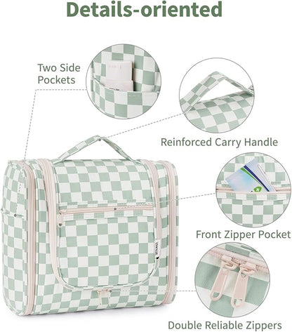 Narwey Checked Hanging Travel Toiletry Bag for Women, Travel Bag for Toiletries, Makeup Bag Organizer Cosmetic Bags Make Up Bags for Women (Mint Green Checkerboard)