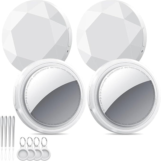 Air Tracker Tags-4 Pack White | Bluetooth Tracker Work with Apple Find My (iOS Only), Smart Tag with Protective Case/Keychain/Lanyard, Item Finder for Luggage/Key/Suitcase, Replaceable Battery