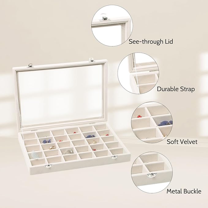 Stratalife Jewelry Organizer Stackable Earring Organizer Tray with Lid Jewelry Storage Tray for Earring Necklace Drawer Display Idea for Mom from Daughter (30 Grids)