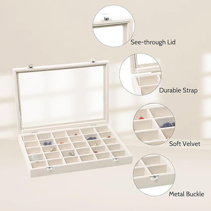 Stratalife Jewelry Organizer Stackable Earring Organizer Tray with Lid Jewelry Storage Tray for Earring Necklace Drawer Display Idea for Mom from Daughter (30 Grids)