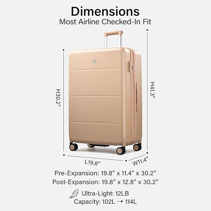 Hanke Expandable 28 Inch Luggage with Spinner Wheels, Hardside Large Suitcase, All-PC Hard Shell Checked Luggage, TSA Lock, Durable Checked-Large (Cuba Sand, 114L)