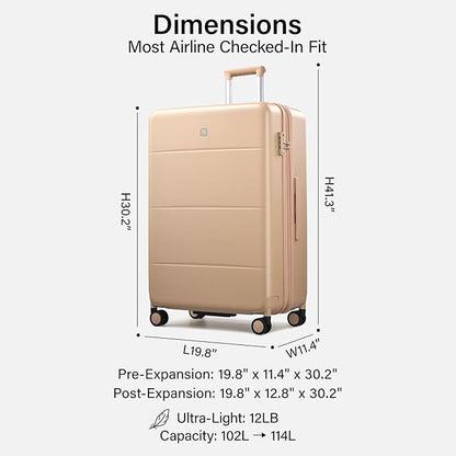 Hanke Expandable 28 Inch Luggage with Spinner Wheels, Hardside Large Suitcase, All-PC Hard Shell Checked Luggage, TSA Lock, Durable Checked-Large (Cuba Sand, 114L)