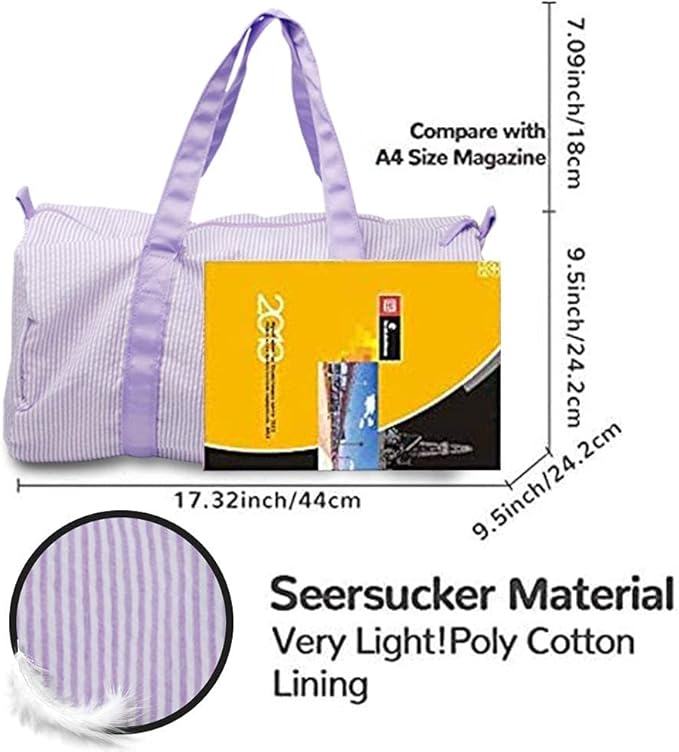 Gabigaba Kids Travel Overnight Bag Seersucker Carry On Lightweight Weekender Duffel Bag for Boys and Girls (Lavender)