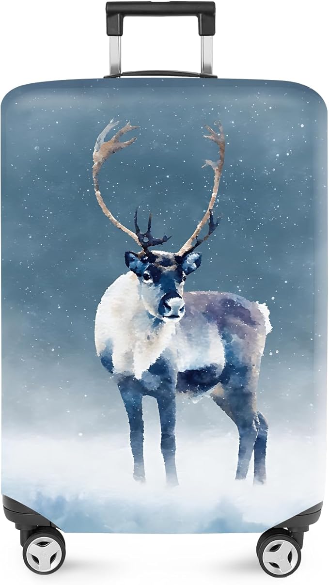 FOREVER QUEEN Winter reindeer Luggage Cover Suitcase Protector Suitcase Cover Anti-Scratch,Stretchable Bag Cover Washable Durable Polyester