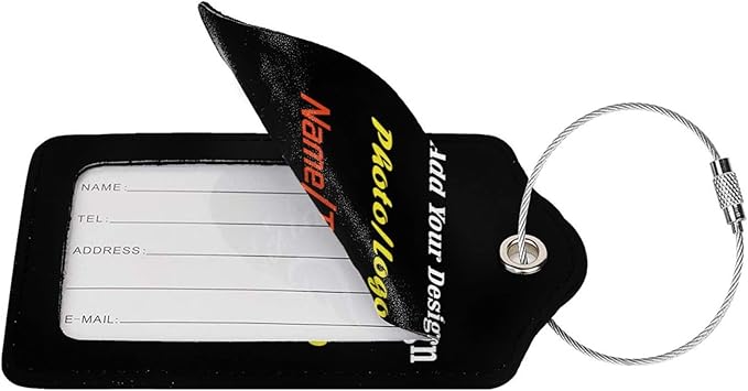 2 Pack Personalized Luggage Tags for Suitcases Travel with Photo Name Logo, Custom Leather Bag Tag for Women Girls Couples, Privacy Cover with Stainless Steel Loop Name Id Card Labels