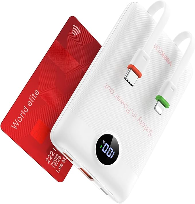 VEEKTOMX Portable Charger Built-in Cables, Power Bank for iPhone, Fast Charge USB C Battery Pack Travel Essentials Powerbank Compatible with iPhone 17/16/15/14, Samsung S25/24