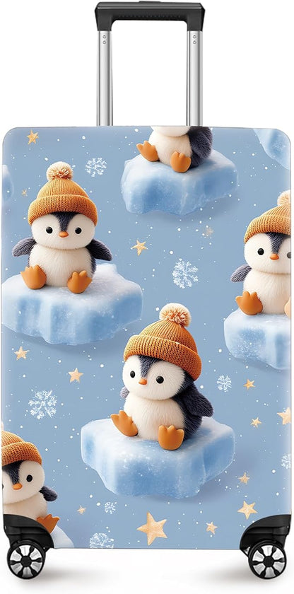 ANNA QUEEN Winter Penguin Luggage Cover, Cute Penguin on Ice Pattern Suitcase Protector, Washable Stretchable Travel Sleeve for 28-30 Inch Luggage