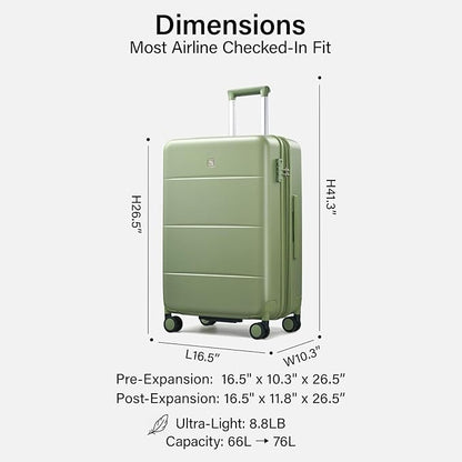Hanke Expandable 24 Inch Luggage with Spinner Wheels, Hardside Medium Checked luggage, All-PC Hard Shell Suitcase, TSA Lock, Lightweight Checked-Medium (Bamboo Green, 76L)