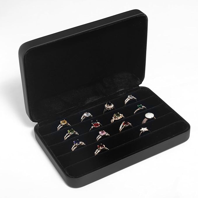 Jewelry Ring organizer Box, Portable Small Storage Display Case, Fashion Jewelry Tray Holder Showcase, Ring Boxes for Multiple Rings Fits for Travel or Home Organizers (Black Big)