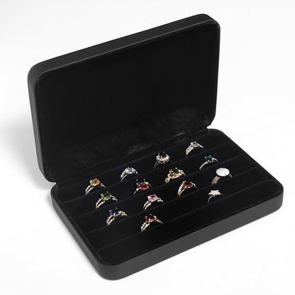 Jewelry Ring organizer Box, Portable Small Storage Display Case, Fashion Jewelry Tray Holder Showcase, Ring Boxes for Multiple Rings Fits for Travel or Home Organizers (Black Big)
