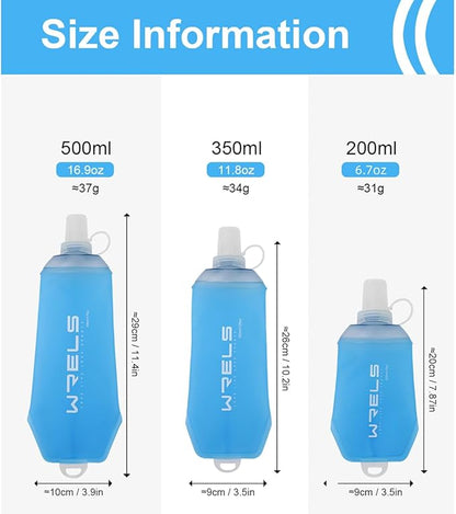 200ml/350ml/500ml Collapsible Soft Flask,BPA Free Folding Soft Water Bottle with Hanging Ring,Lightweight TPU Hydration Flask for Running Marathon Cycling Hiking(500ml-2 Packs)