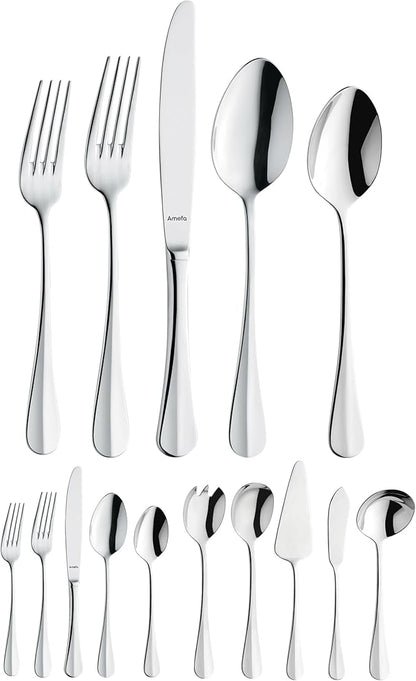 Amefa Baguette 45-Piece Flatware, Set for 8 – Stainless Steel Silverware, Polished Mirror Finish, Rust-Resistant Cutlery with Dinner Forks, Knives, Spoons, Salad Forks & Teaspoons for Everyday Dining