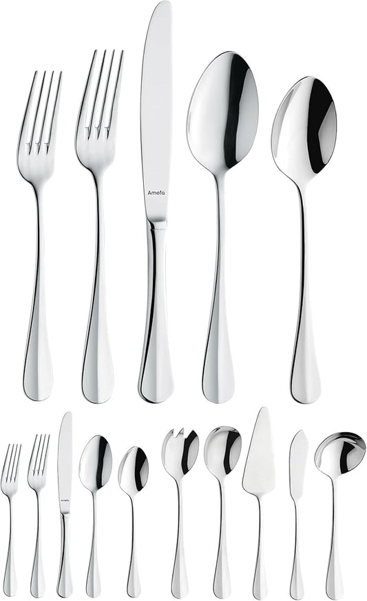 Amefa Baguette 45-Piece Flatware, Set for 8 – Stainless Steel Silverware, Polished Mirror Finish, Rust-Resistant Cutlery with Dinner Forks, Knives, Spoons, Salad Forks & Teaspoons for Everyday Dining