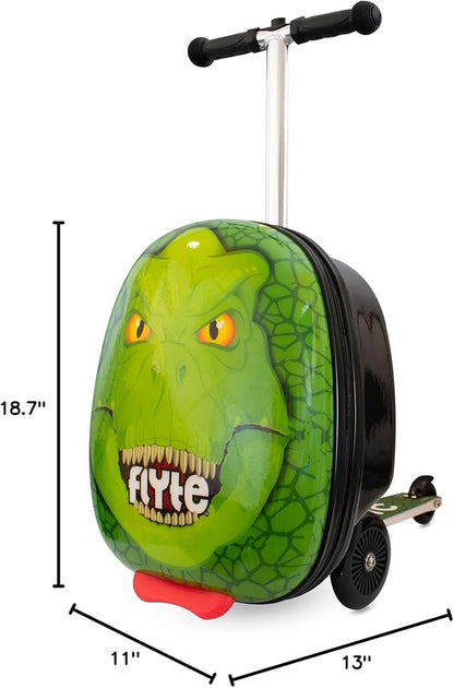 Flyte Darwin The Dino Scooter Suitcase - Rideable, Carry on Compliant 2-in-1 Children's Suitcases, 18 inch Ride on Suitcase for Kids, 25 Litre Capacity Kids' Luggage on Wheels for Children Aged 4+