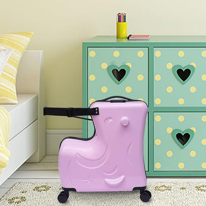 20 Inch Kids Ride-On Suitcase, Horse-Shaped Children's Travel Luggage with 4 TPE Wheels & Password Lock, 66lbs Capacity Carry-On Trolley for Ages 3-6 (Pink)