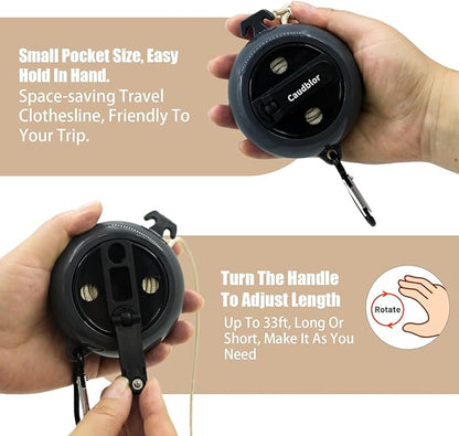 Portable Travel Clothesline Cord, Caudblor Adjustable 33ft Camping Clothes line, Laundry Drying Rope for Hotel Trip, Cruise, Outdoor/Indoor, with 12Pcs Stoppers, Windproof Clothespins